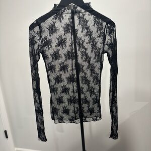 Free People Black Sheer Lace Long Sleeve Top